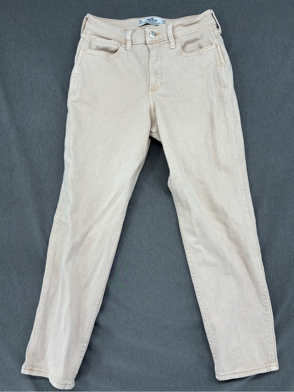 Hollister Curvy High Rise Mom Jeans Womens 7R W28 L27 Beige Stretch Denim